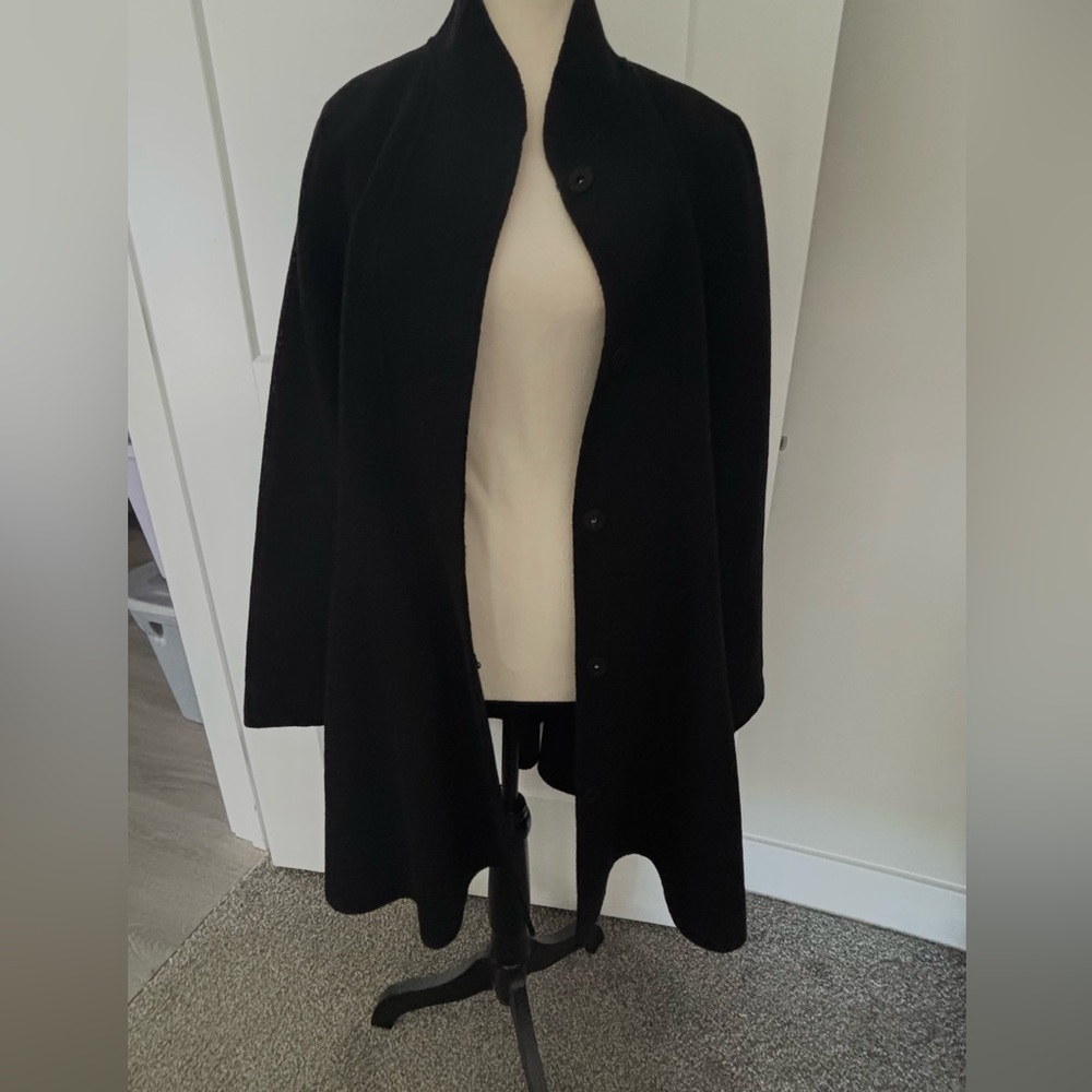 EILEEN FISHER VINTAGE BLACK WOOL SWING COAT (NEHRU) STAND UP COLLAR SZ XS- S - Picture 3 of 16